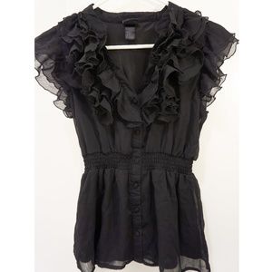 H&M Black Ruffle Top